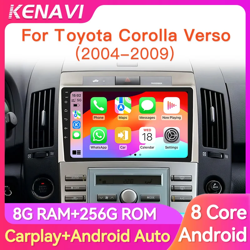 2 Din Car Stereo Radio For Toyota Corolla Verso AR10 2004-2009 Lntelligent Center Multimedia Player Carplay Android Auto Screen