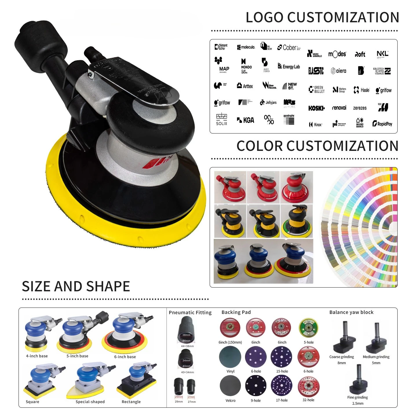 5/6 inch 125/150mm dust-free random track sander polishing machine automotive pneumatic sander