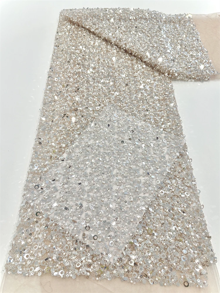 Luxury Elegant Handmade เย็บปักถักร้อยลูกปัดลูกไม้คุณภาพสูงแอฟริกัน 3D ลูกไม้เลื่อมผ้างานแต่งงานเย็บ,