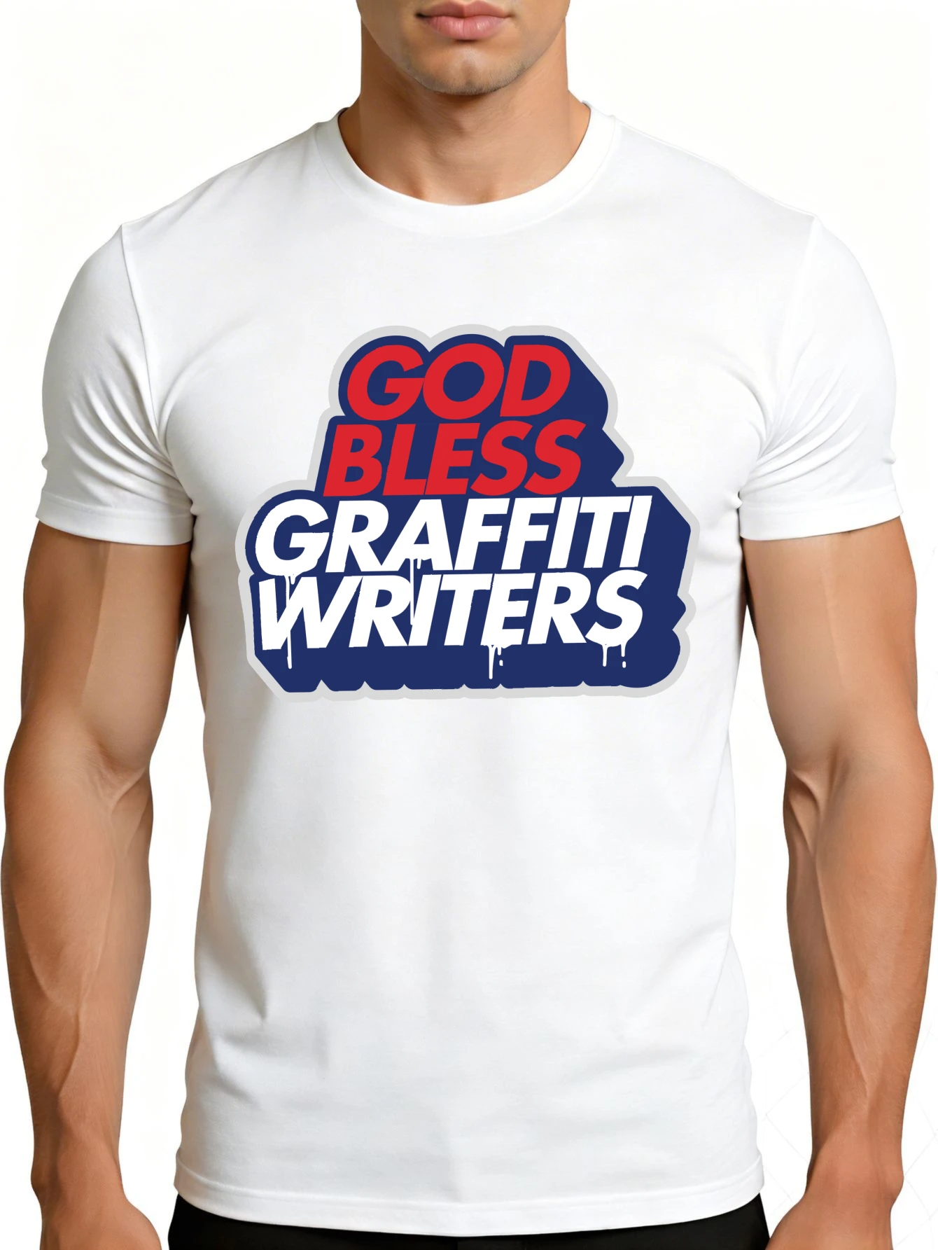 Men's Graphic T-Shirt - Breathable, Soft, Lightweight - God Bless Graffiti Artist - Vintage Fun Graphic Casual Short Sleeve Summer Top, Gift for Him
