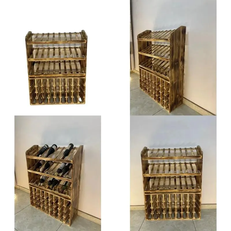 Stackable Modular Wooden Wine Rack Display Stand Adjustable Shelf Customizable Color Independent Three Post Storage Organizer