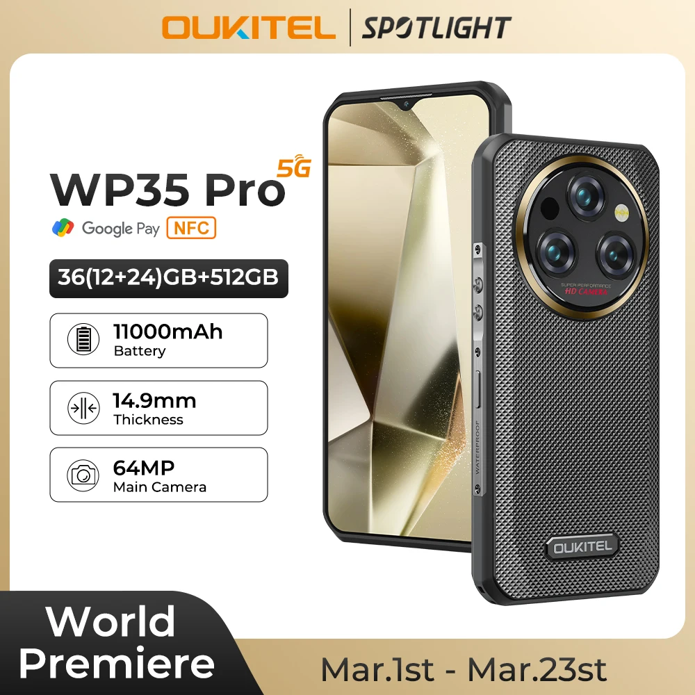 World Premiere Oukitel WP35 PRO Rugged Smartphone 5G 11000mAh 36GB+512GB, 6.6