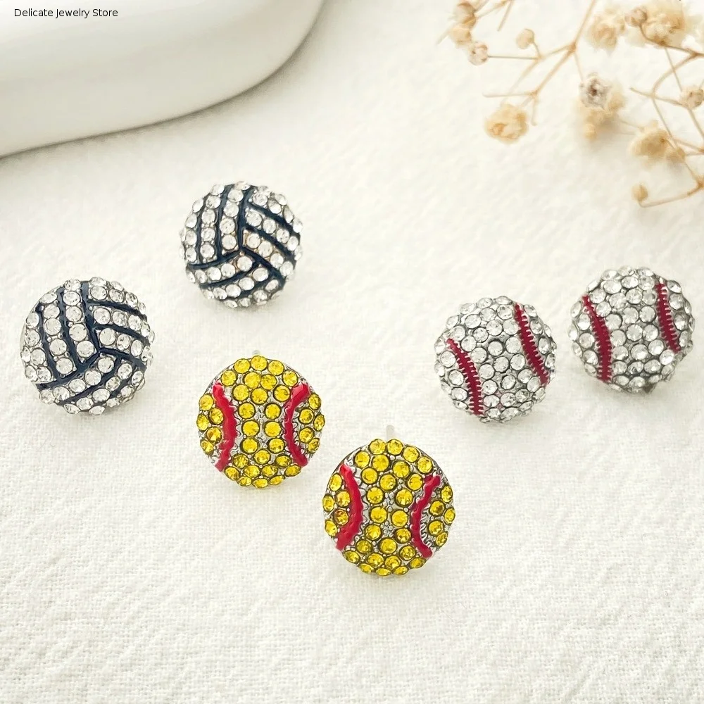 Rhinestone Sporty Alloy Stud Earrings Football Basketball Baseball Softball Football Ear Studs Soccer Rugby Sports-Inspired