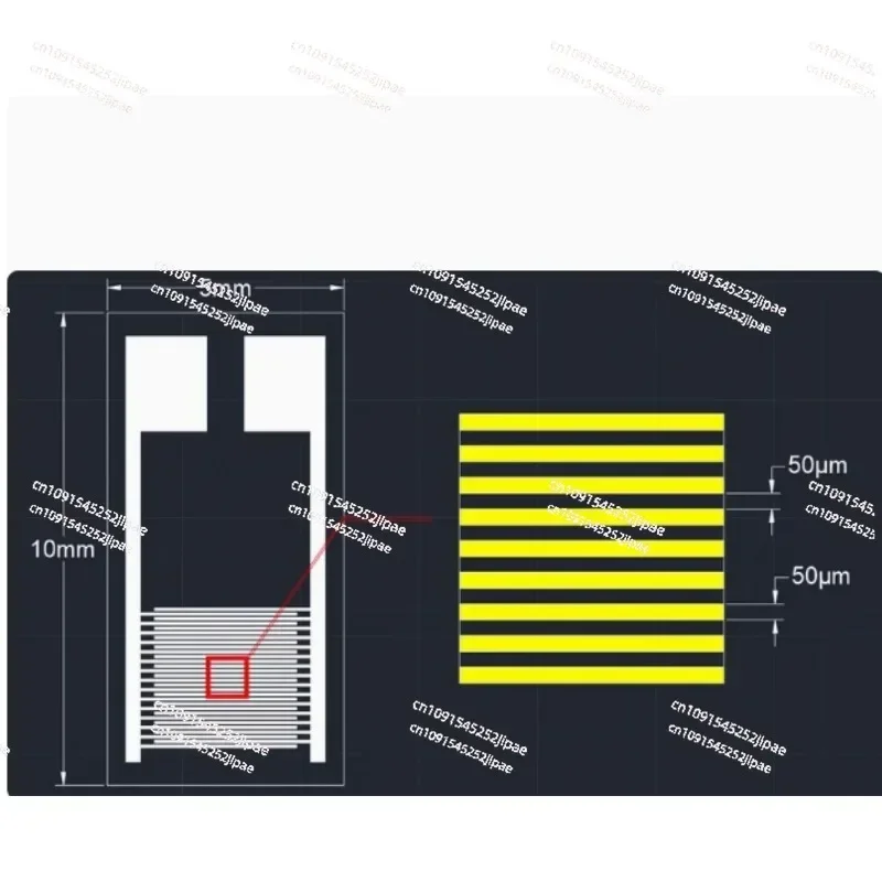 50 Micron Flexible Finger Electrode PET Gas Humidity Medical Sensor Chip IDE