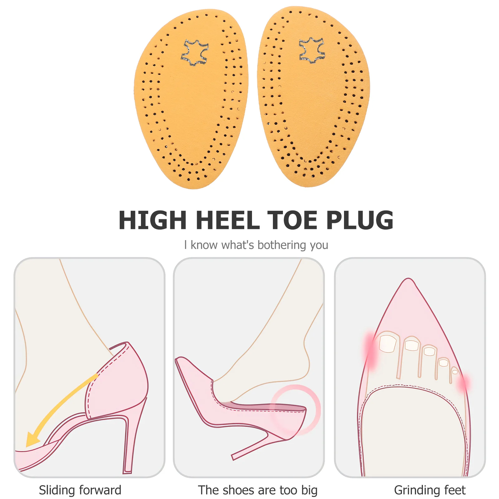 Medias plantillas y cojines de látex para mujer, tacones altos, almohadilla delantera amarilla para el antepié