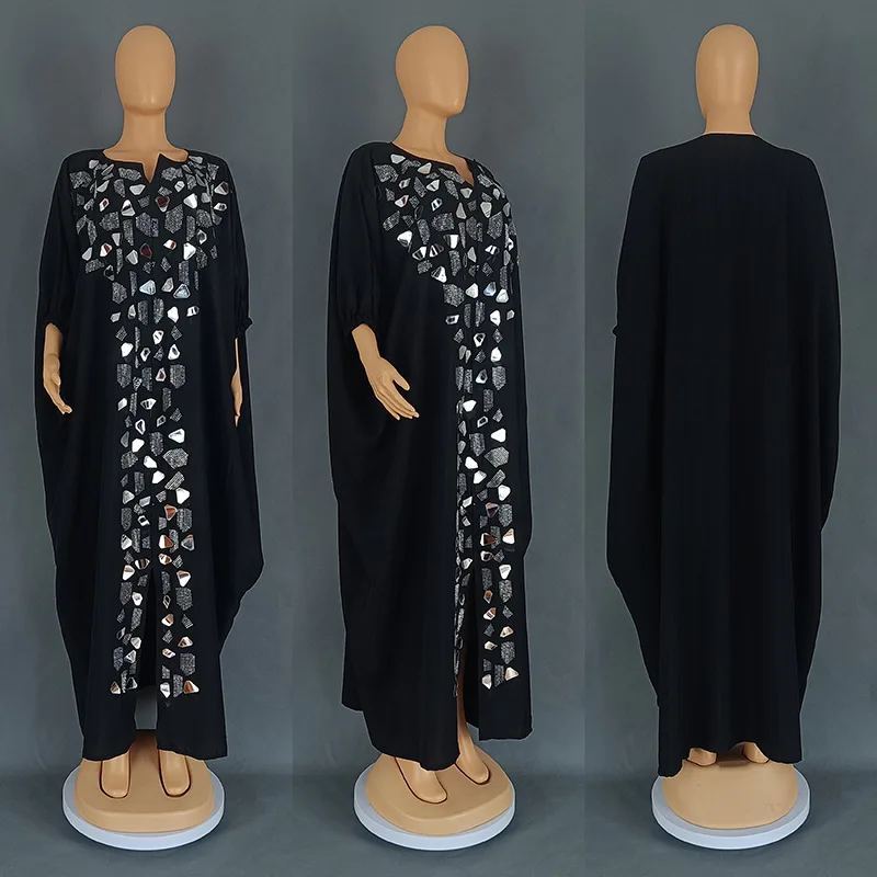 

African Dresses Diamonds Abaya for Women Loose Caftan Kaftan Long Maxi Dress Robes Turkey Gown Plus Size Muslim Africa Outfits