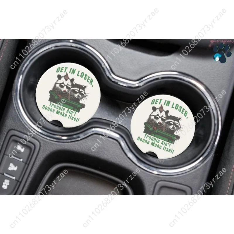 

Funny Raccoon Opossum Car Coasters 2pcs Absorbent Anti Slip Car Coasters Scalding Waterproof Easy Clean Car Interior Accessories