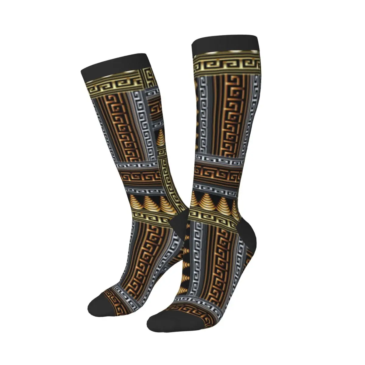 1 Pack Ancient Greek Braided Checkered Geometric Over-knee Long Socks Middle High School Socks
