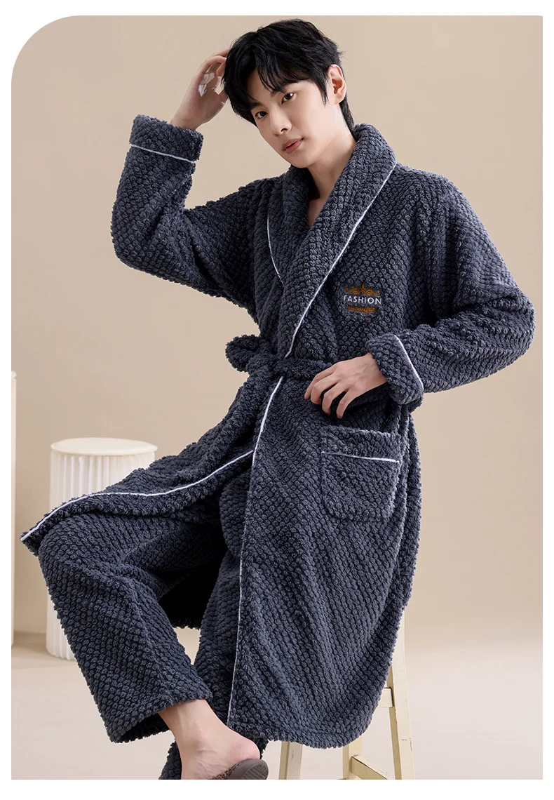 Conjunto de ropa de dormir de 2 piezas para hombre de franela y de manga larga