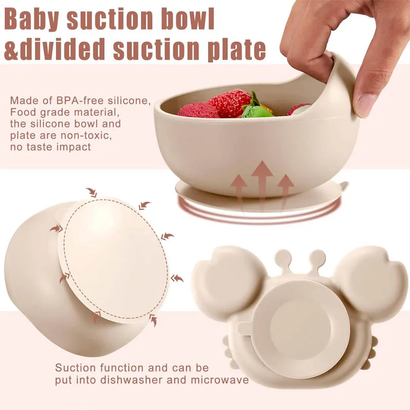 8Pcs Baby Feeding Set Children\'s Crab Plate Bowl Straw Cup Set Free Personalized Name Logo Tableware For Kids Baby Accessories