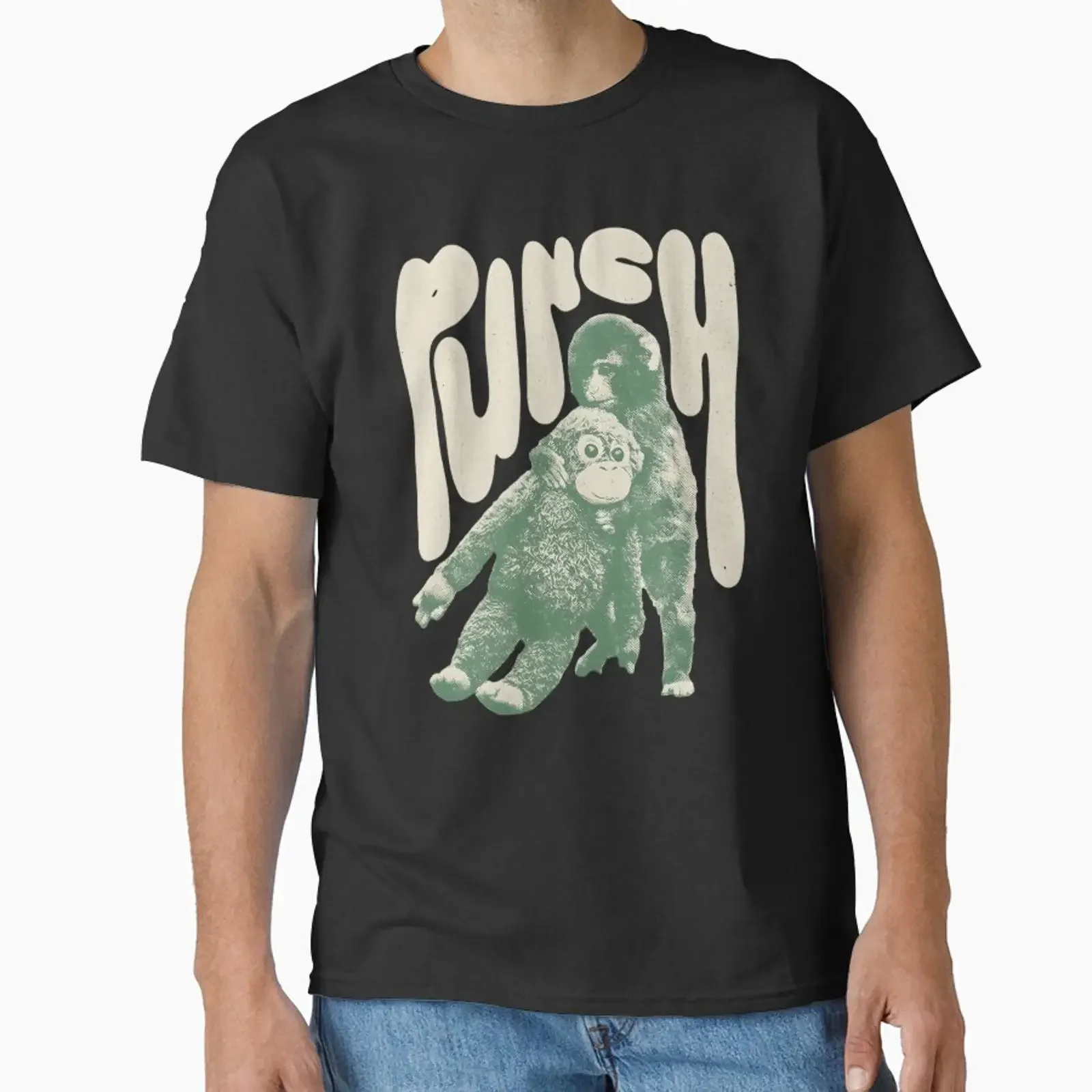Vintage Monkey Hug Plush Friend Halftone Aesthetic Classic T Shirt vintage Washed designer clothes streetwear homme graphic