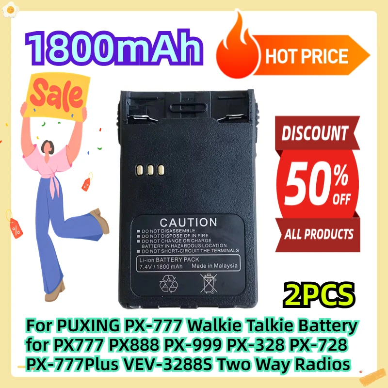 

Для PUXING PX-777 Батарея рации для PX777 PX888 PX-999 PX-328 PX-728 PX-777Plus VEV-3288S Двусторонние радиостанции 7,4 В 1800 мАч