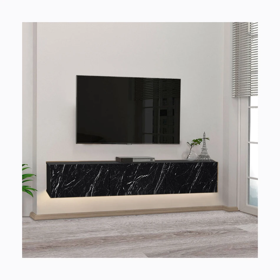 

Black Nero Margiua Marble TV Stand Living Room Furniture Floating TV Table Luxury Console Table Cabinet Modern TV Stand