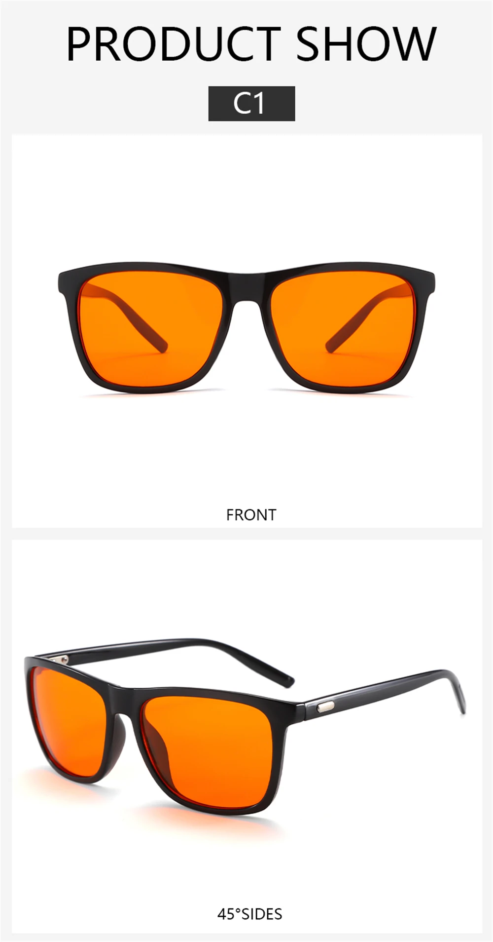 Klassische Orange-Linsen Blaulichtfilter-Brille für Männer und Frauen, Eckige Computer-Nachtsichtbrille mit Bildschirmfilter – Detail 10
