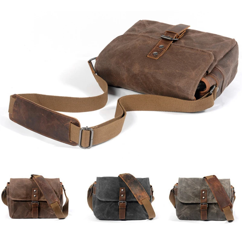 Retro Camera Canvas Shoulder Bag Waterproof Casual Leisure Micro Single Oil Wax Photography Bag Men's Crossbody Bag Women's
