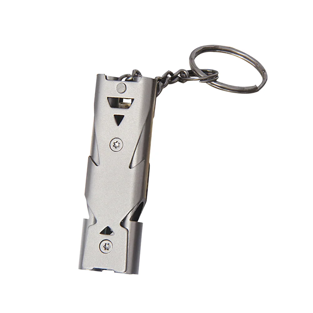 Stainless Steel Whistle Dual Tubes Whistle with Keychain Outdoor Survival Whistle For School Gym Camping Hiking Training (Silver