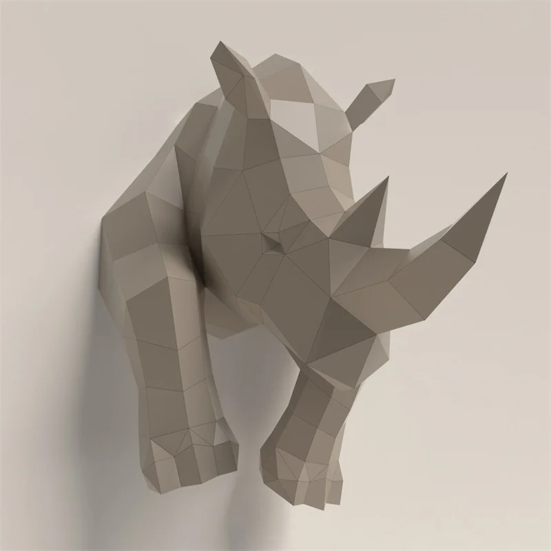 Rhino 3D Paper Model Home Wall Hanging Origami Handmade Animal Papercraft kits Hallway Ornament Room Decoration DIY Puzzles Toys