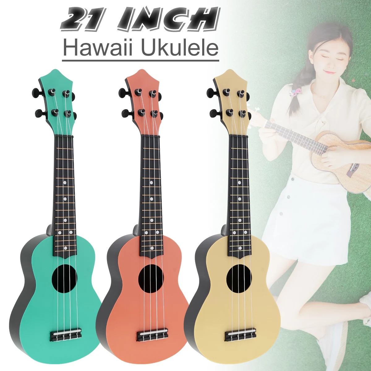 

Ukulele 21 Inch Soprano Ukulele Colorful Plastic Acoustic 4 Strings Hawaii Guitar Instrument for Children and Music Beginner