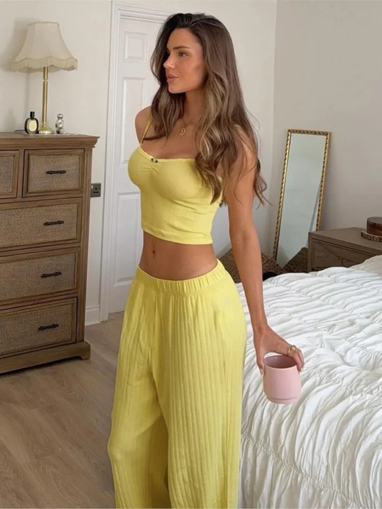 

2025 Solid Color Woman 2 Piece Set Outfit New In Matching Sets Pajamas Vest Pant Homewear Home Casual Clothing Sleeveless Slim