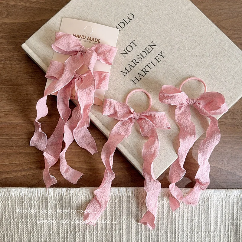 Hair Clip Girls Burgundy Ruffled Lace Bow Ribbon Princess Top Clip Sweet Double Ponytail Hair Ties Fabric Soft Cute Daily Party