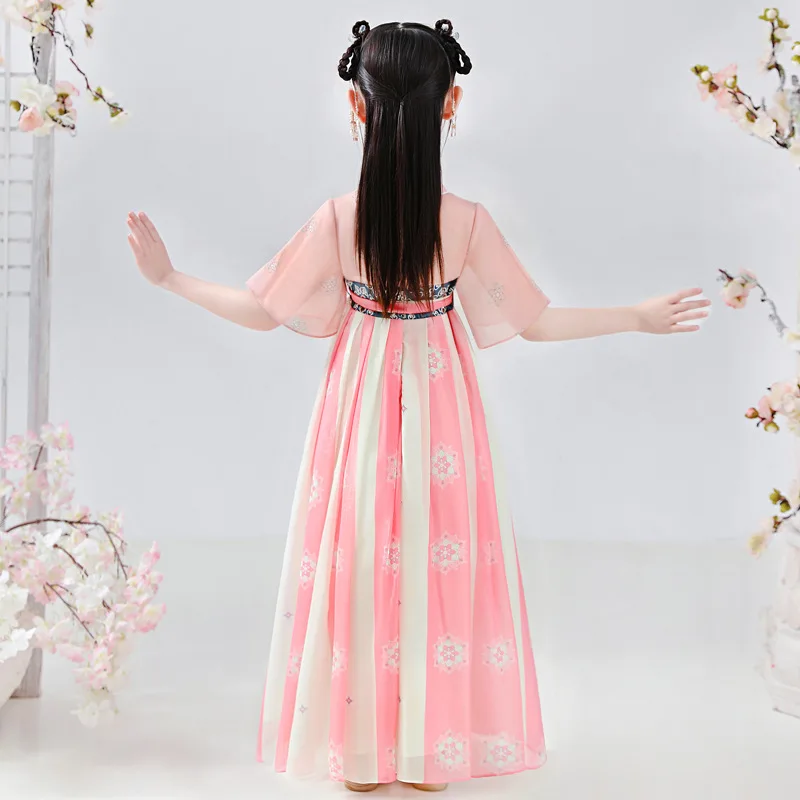 Nieuwe Kinderen Retro Chinese Stijl Bloemenprint Hanfu Kostuum Meisje Feestavond Prestaties Tonen Prinses Rok Cosplay Jurk