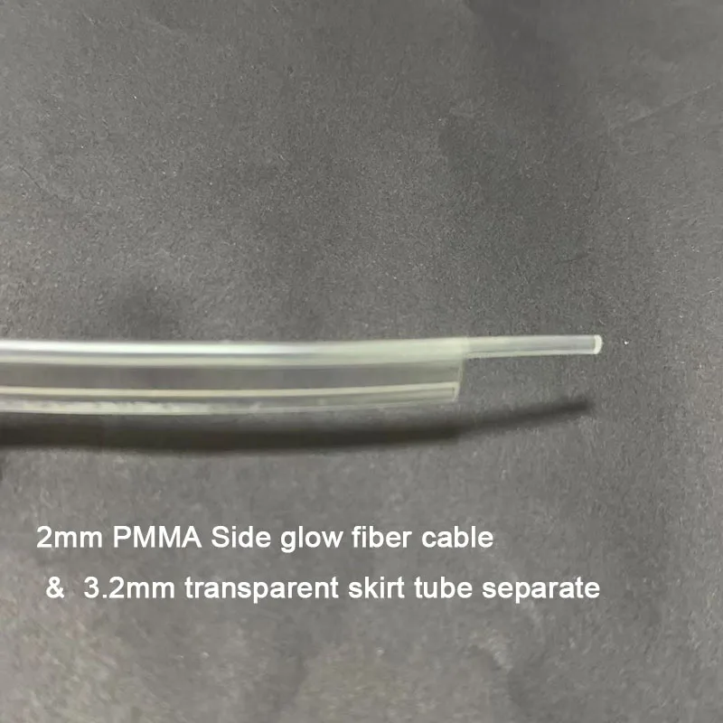 Cable de brillo lateral o lechoso de 2mm y tubo de falda de 3,2mm, Cable de fibra óptica PMMA de plástico separado 2 en 1 para iluminación de coche