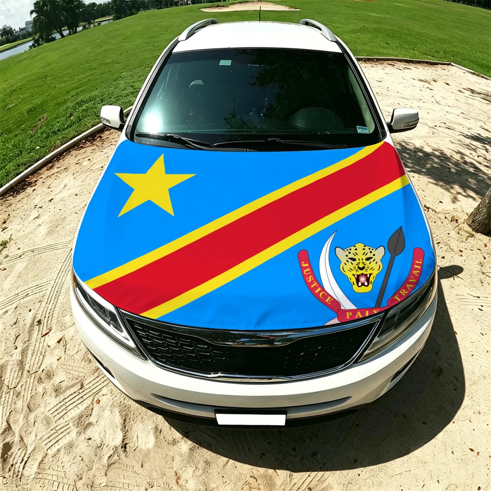 130x160cm Congo DR Congo Car Hood Cover Flag , Elastic Windproof Patriotic Bonnet Banner Cheer for the competition