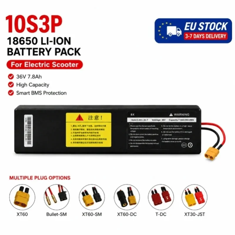 36V 7,8Ah 10S3P 18650 Lithium-Ionen-Akkupack mit Integriertem BMS Wiederaufladbarer E-Bike-Roller-Akku für KUGOO S1 S2 S3 S3 Pro