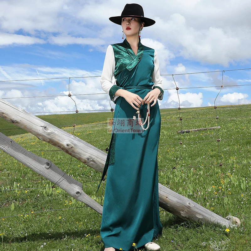 Tibet Trend Kleid täglich tragen Kleidung chinesische Minderheit Nationalität Stil traditionelles Kostüm orientalische ethnische Femmes Robe Mädchen