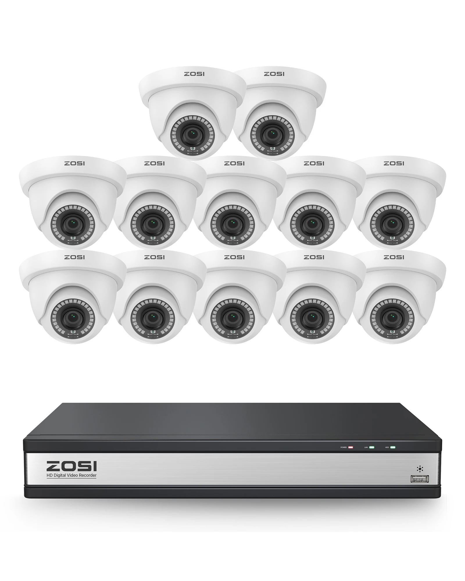 ZOSI 16-kanaals beveiligingscamerasysteem met AI-detectie 3K Lite H.265+ DVR Buiten Binnen 1080p CCTV Domecamera's Surveillance