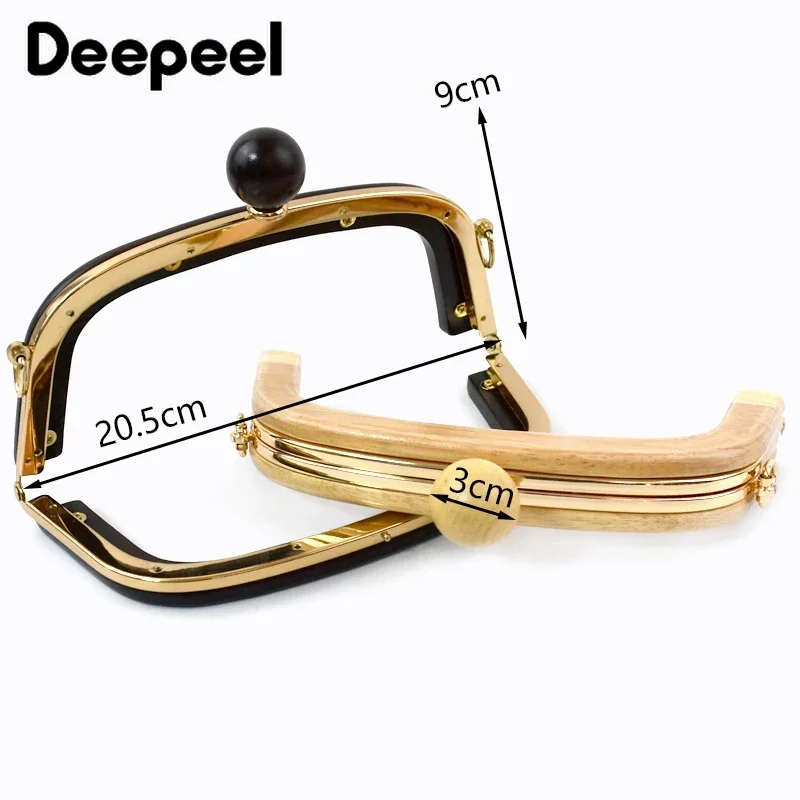 1Pc 20.5cm Wood Purse Frame Wooden Bead Bag Handles Metal Screws Wallet Closure Clip Kiss Clasp DIY Handmade Bags Accessories