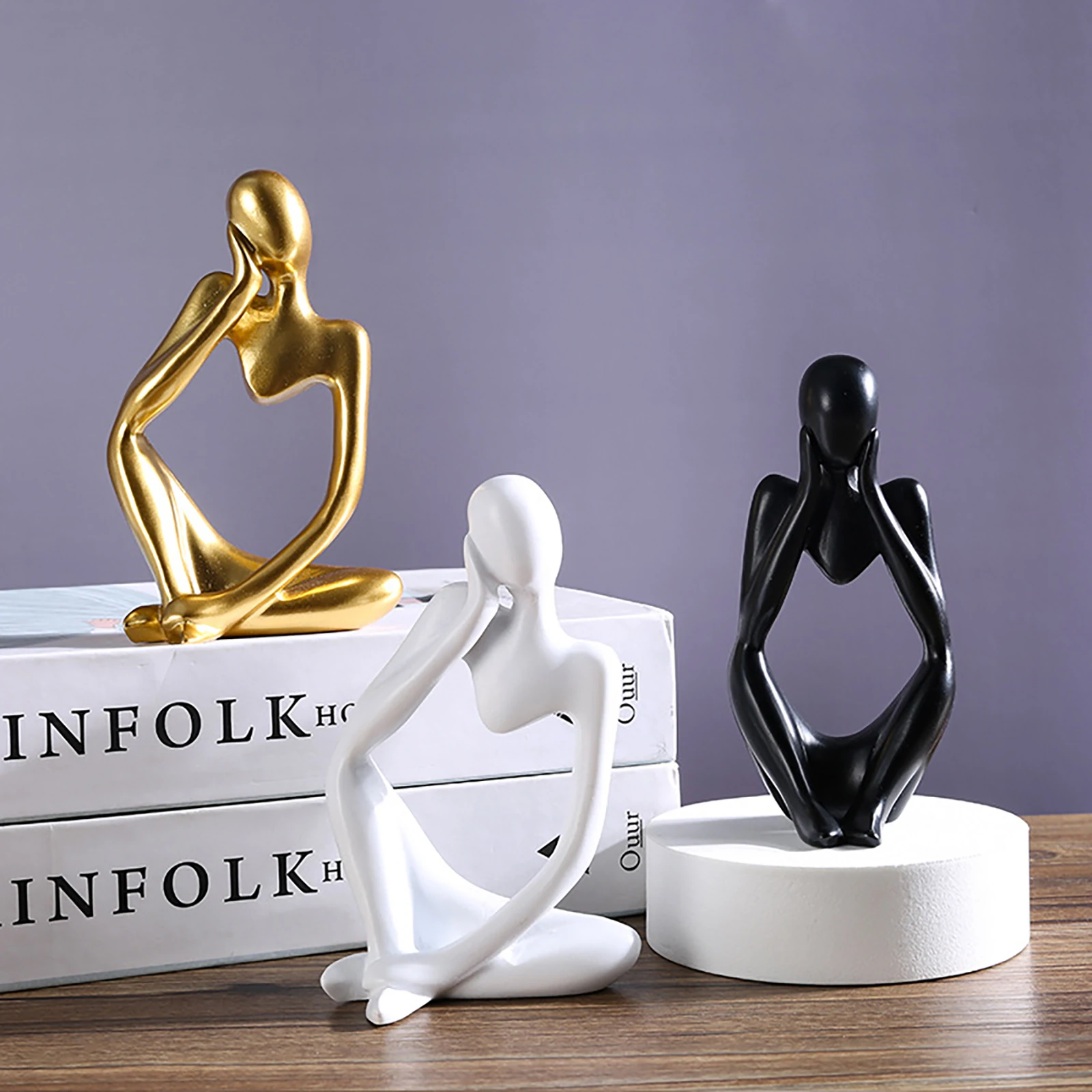 3pcs Thinker Statue Collectible Resin Abstract Man Figurines Desktop Ornaments Christmas Gifts Home Decor for Office Study Shelf