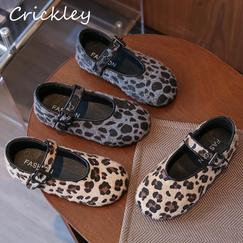 

Autumn Winter Leopard Printed Kids Flats Shoes PU Leather Shallow Children Fashion Shoes Hook Loop Non Slip Girls Mary Janes