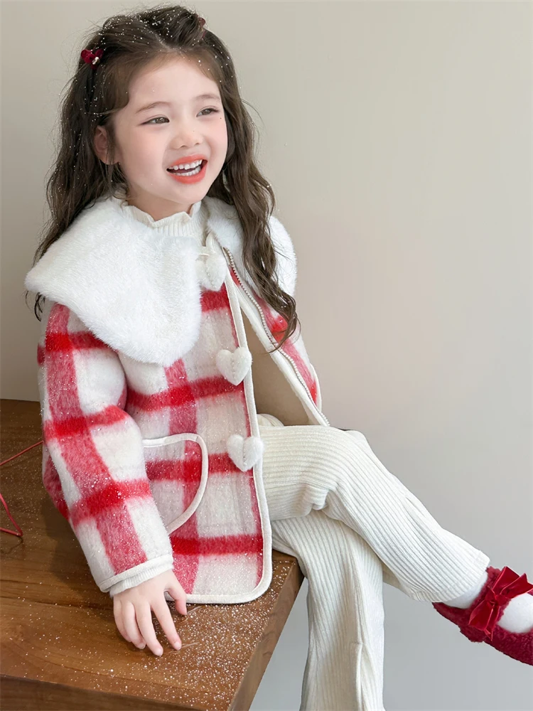 

Теннее осенне-зимнее пальто в клетку для девочек на подкладке, повседневное свободное пальто с длинной застежкой-молнией средней длины, модное