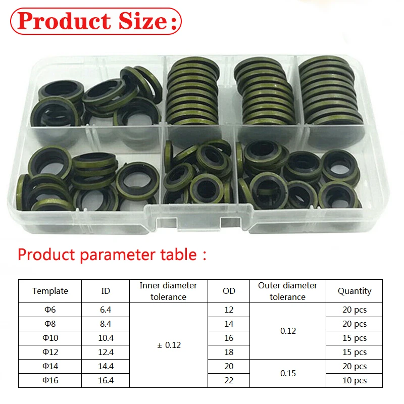 150/100 Stück Bonded Seal Dichtungsring Sortiment Kit Ölablassschraube Kombinierter Unterlegscheibendichtungssatz M6 M8 M10 M12 M14 M16 M18 M20 M22