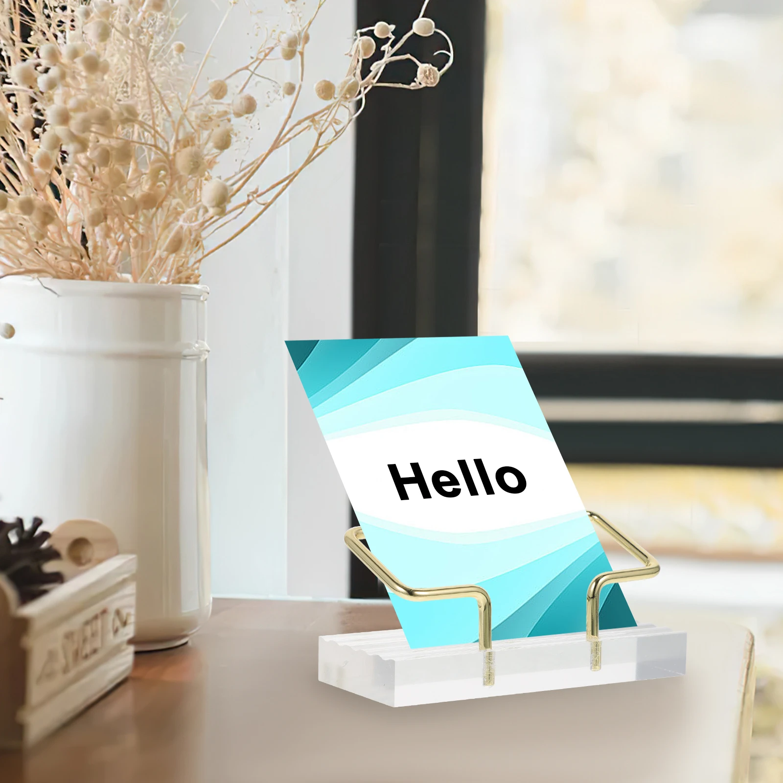 

Sturdy Metal Acrylic Business Card Holder for Desk Compact Office ganizer Transparent Card Stand Case Supplies Desktop Use