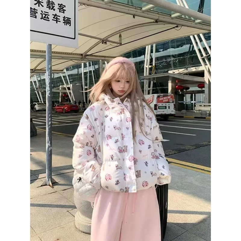 Robe courte à capuche en coton pour femme, imprimé chien, doux, nouvelle mode d'hiver, haute rue, polyvalente, ample, Breadman