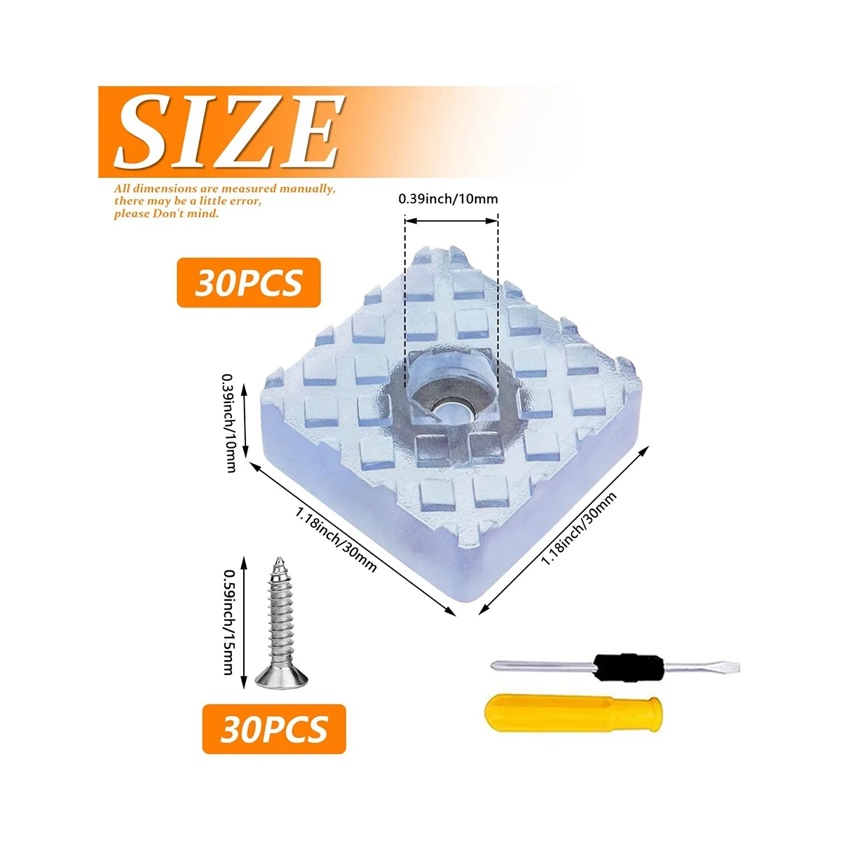 30 Pak Schroefvormige Vierkante Rubberen Buffer 30X30 Mm Beschermkussens Voor Meubelbescherming Met Schroevendraaier