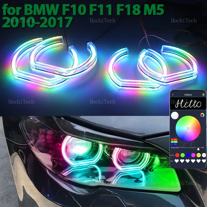 For BMW 5 series F10 F11 F18 2010-2017 Flowing DRL Multi-colored App control DTM Style LED Angel Eyes Bulb Ring with turn signal