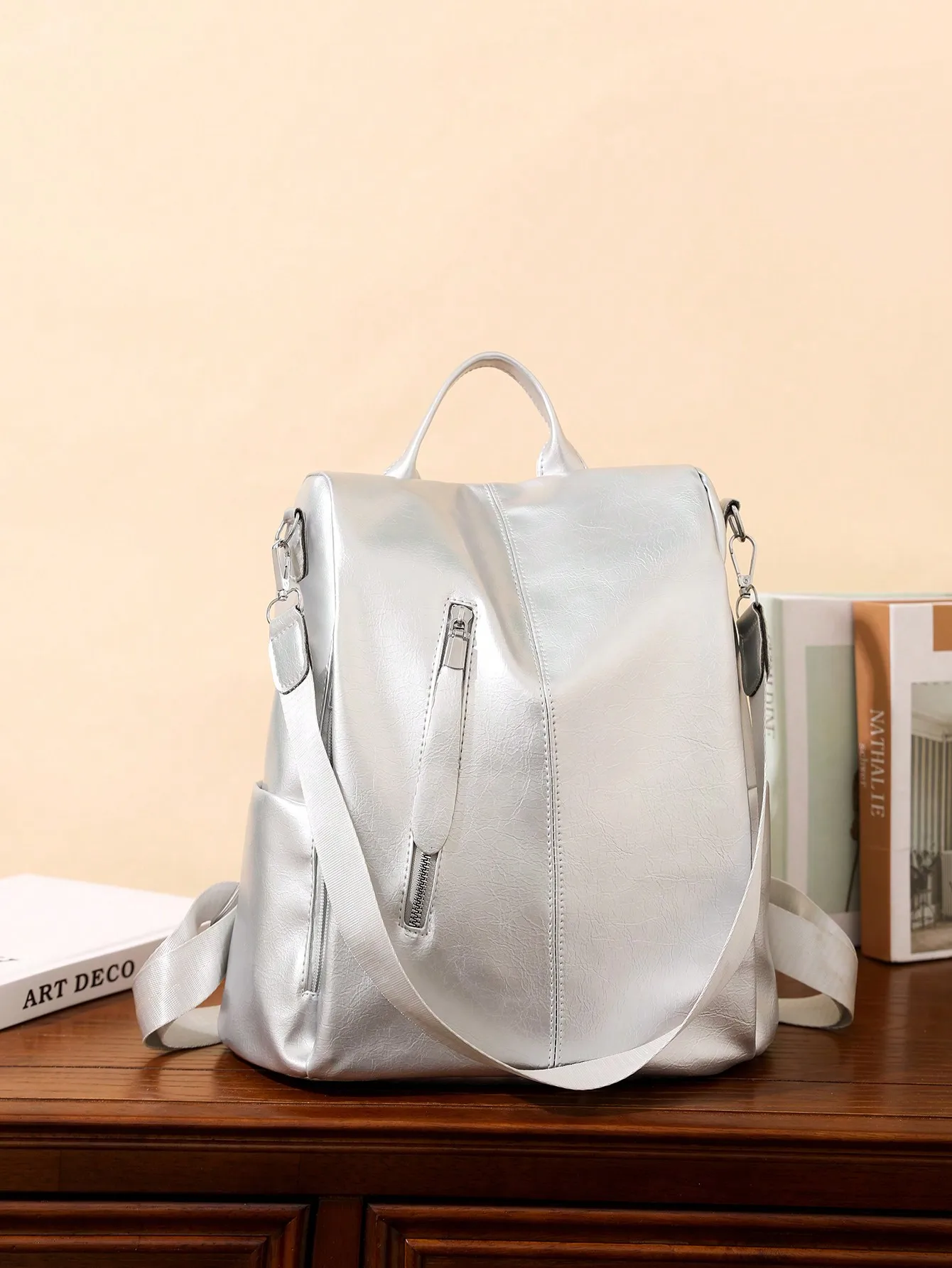 Women Simple Solid Color Large Capacity Waterproof Backpack, Versatile And Fashionable, Suitable For Student