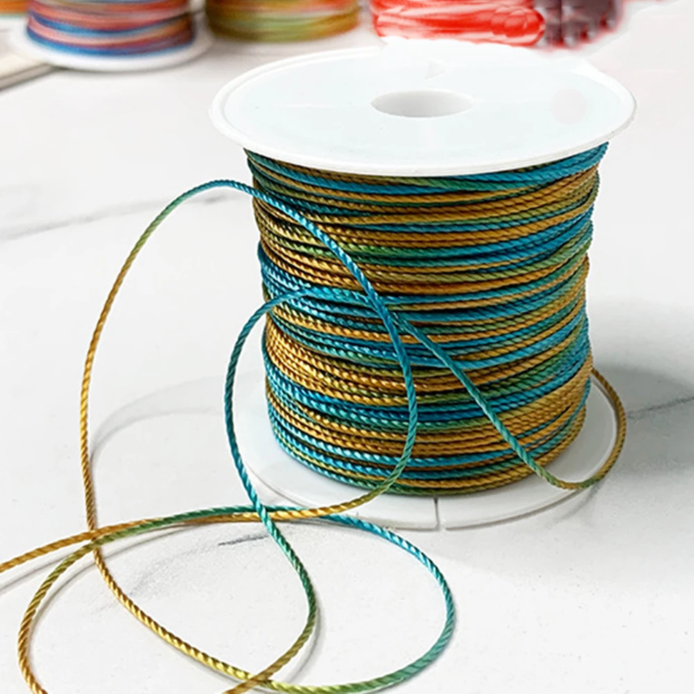 Hilo Teñido de 12 Hilos, Cuerda Tejida a Mano, Hilo Degradado con Cuentas, para Joyería DIY, Collar, Pulsera, Llavero, Colorido