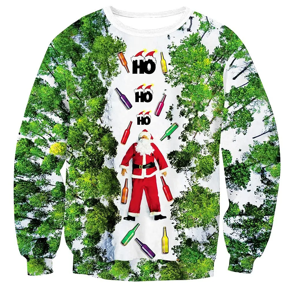 Christmas Santa Claus Print Mens  Sweatshirt Long Sleeve Hoodie streetwears  Mens Round Neck Casual Sweatshirt Men Clothes