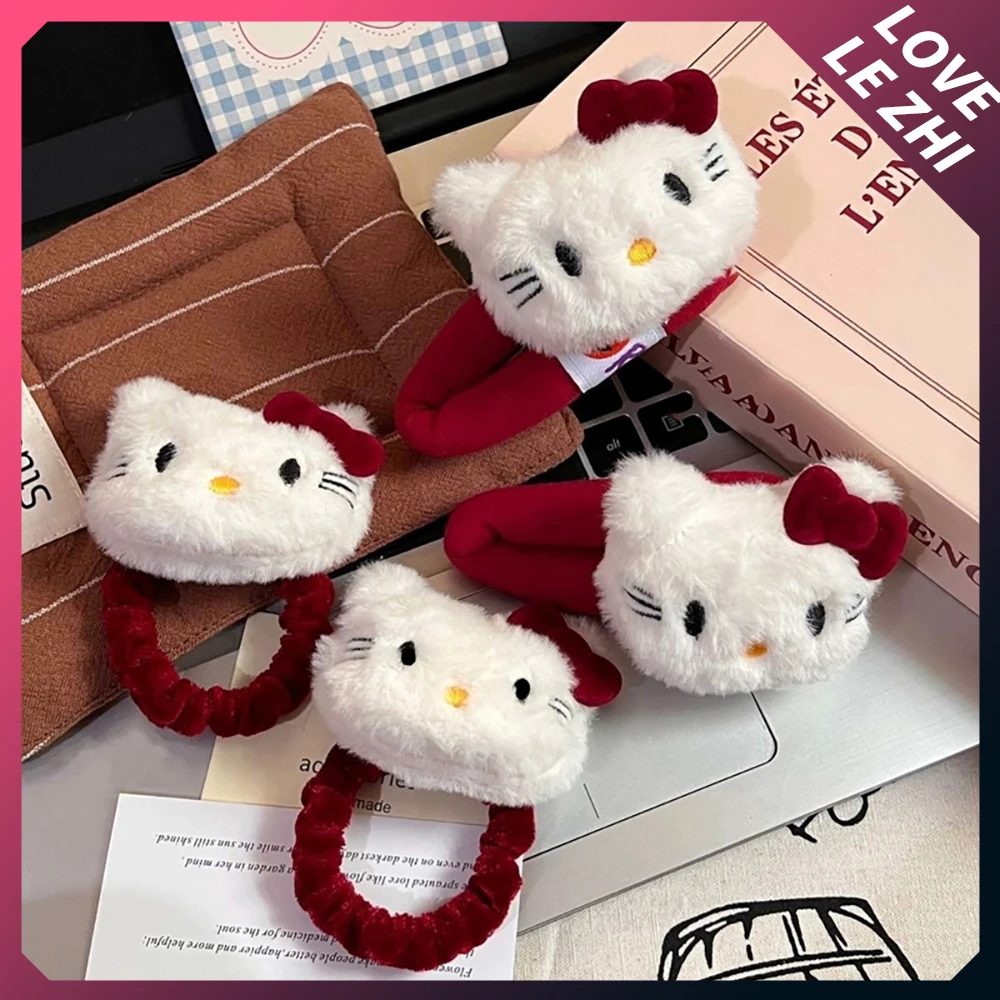 

4Pcs Kawaii Sanrio Cartoon Red Hello Kitty Plush Hairpin Hair Ringe Bangs Side Clip Hair Loop Decoration Girls Christmas Gifts