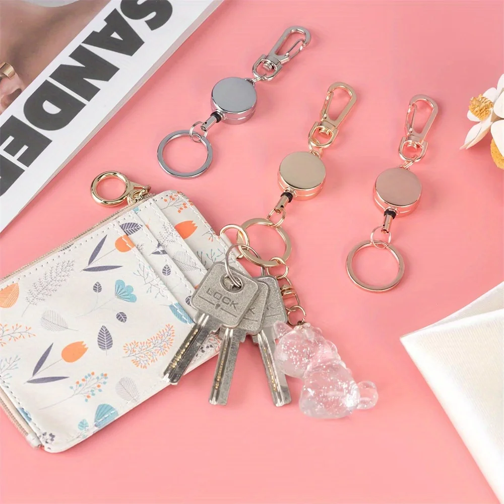 3pcs Retractable Keychain Badge Holder And Reel Set for ID Card Holders - Portable Reusable Lanyards for Business Travel