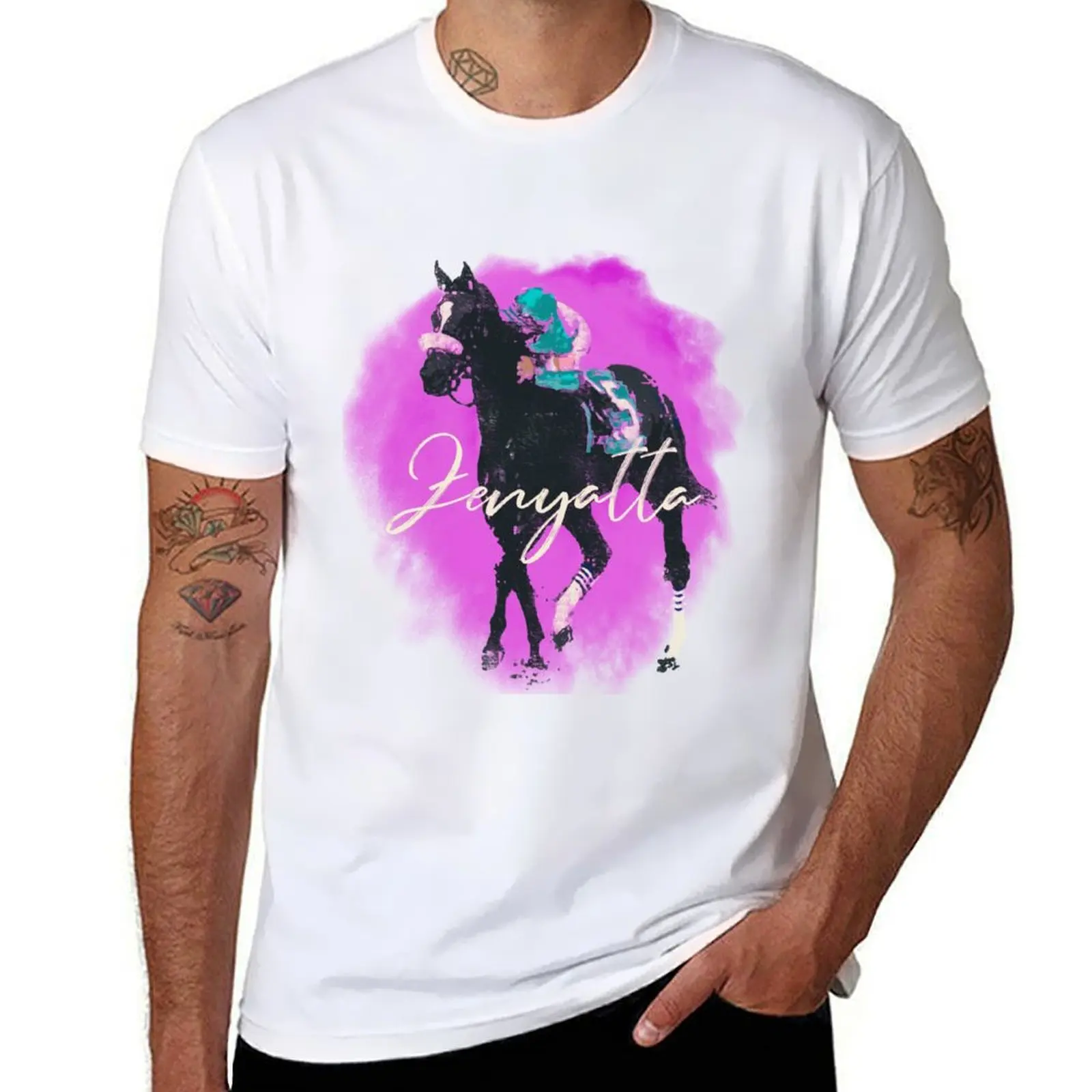 

Zenyatta - Famous Racehorse white lettering T-Shirt Large Size Loose Casual Tee