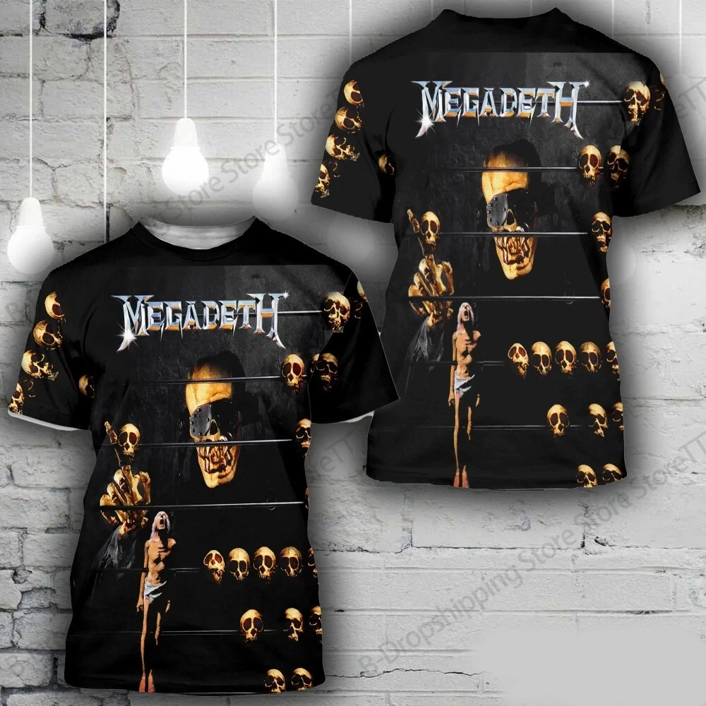 Heavy Metal Rock Megadeth Skull Band Tour 3D Print T-shirt Men Women Fashion Hip Hop Short Sleeve Tops Tees Men Clothing t shirt