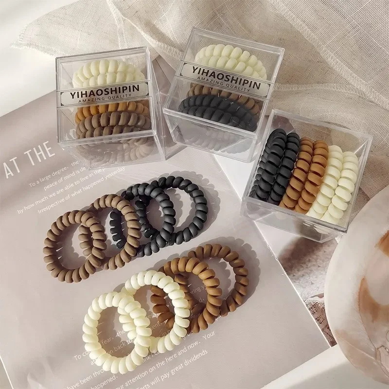 

6Pcs/set New Fashion Matt Solid Telephone Wire Elastic Hair Band Frosted Spiral Cord Rubber Band Hair Tie Stretch Head Band Gum
