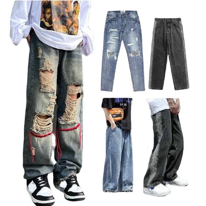 

Loose Street Straight Cargo Pants Jeans Men Fashion Wide Leg Overalls Retro Trend Brand Pants Youth Denim Baggy Jeans 7 Styles