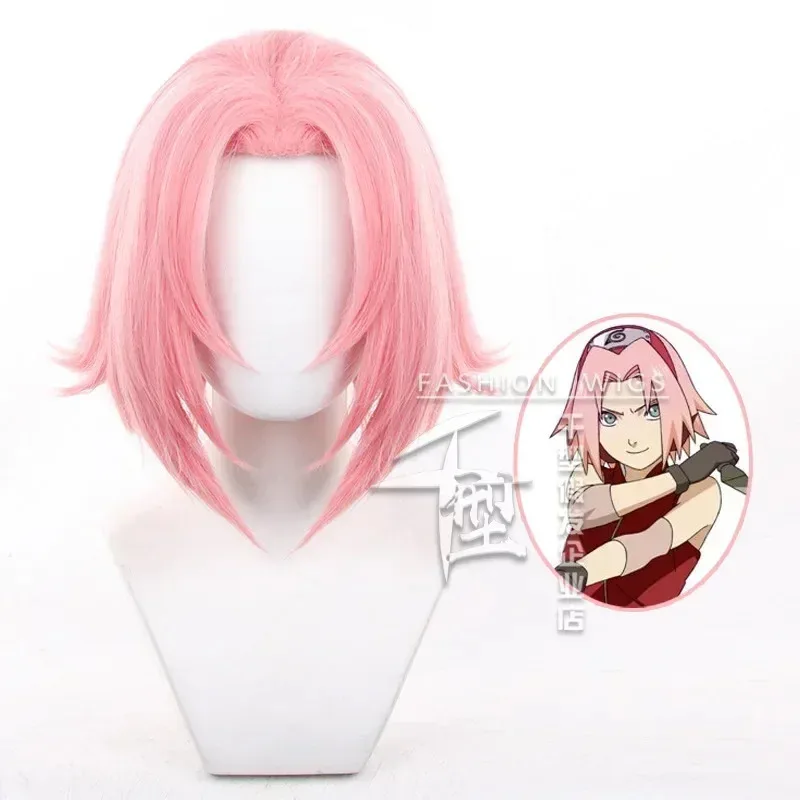 Anime Haruno Sakura Coaplay Wig Pink Short Women Cosplay Hair High Quality Hair Halloween + Free Wig Cap