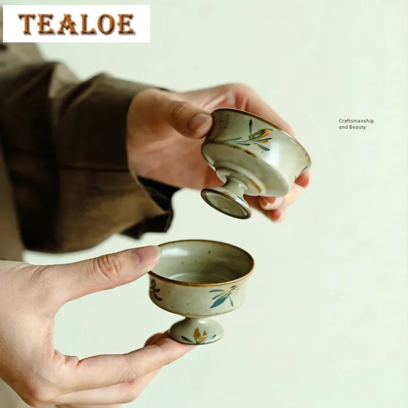 

2 шт./лот, античная золотая керамическая чайная чашка с рисунком, ручная роспись, бабочка, орхидея, одна мастерская чашка, персональная чашка с высокой ножкой, чайный набор, 40 мл